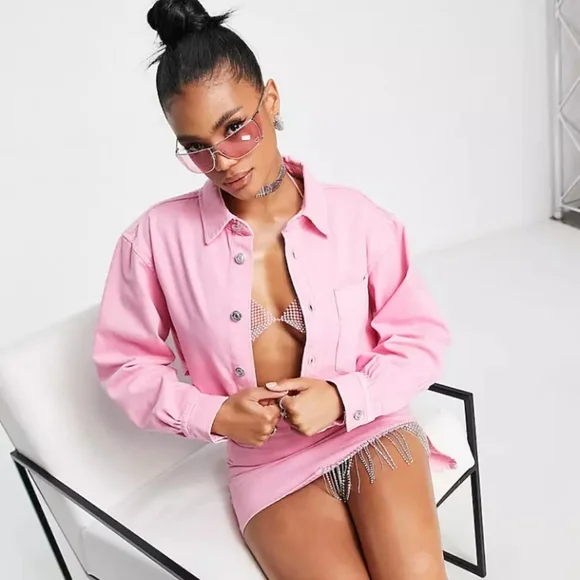 Asos Design skirt size 0 and shacket size 2. color pink - Picture 2 of 7